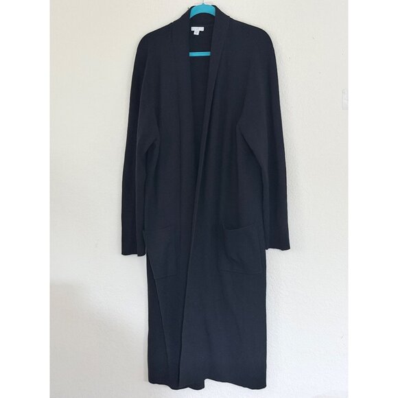 J. Jill Long Open Front Wool Blend Cardigan Sweater Women XL Black Duster Shawl - Picture 1 of 11